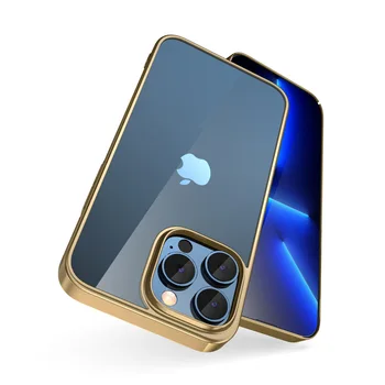 Луксозен Позлатен Броня Прозрачен Калъф За iPhone 15 15Pro 14 Plus 13 Pro Max 12 Mini 11 iPhone14 Прозрачен Капак Аксесоари