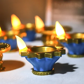 2 БР Led лампа-свещ Сензор за вода Украса на фестивала Дивали Deepavali Имитира Малка Маслена лампа Фалшива Свещ Плаващ Led светлина