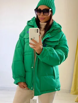2022 Нови Зимни дамски паркове Оверсайз, якета, ежедневното Гъст топло палто с качулка, дамски зимни връхни дрехи, спортно яке, паркове