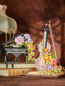 21194 Цветове Пиано В събирането на Серия Букети Цигулка MOC Играчка, подарък Градивен елемент Играчка за момиче, Подарък за рожден Ден