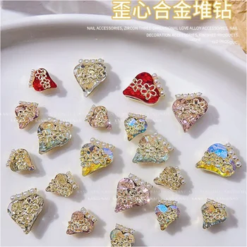 5шт Нийл-арт Luxu Super Flash Нокти Pile Бижута с диаманти, метални кристали с извито сърце, украса за нокти-арт аксесоари