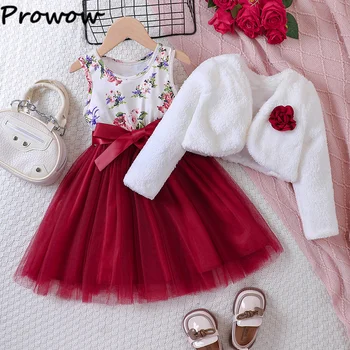 Prowow/Зимни дрехи за деца, палто с аппликацией от рози за момичета, руното яке и рокли принцеса с цветен модел за момичета, празнични, детски рокли