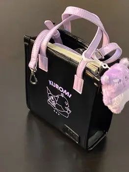 Sanrio Ежедневна чанта с голям капацитет Kawaii Kuromi Дамска чанта за през рамото от изкуствена кожа, дамски чанти-тоут, чанта за пазаруване