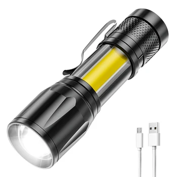 XPE + COB Мощен фенер с телескопическим увеличение, преносими led фенерче, USB-акумулаторна светкавица, водоустойчив за работа на открито