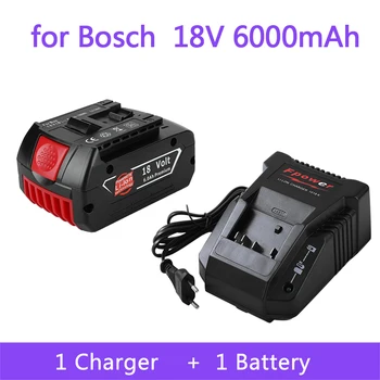 Батерия 18 6.0 А за Электродрели на Bosch с Литиево-йонна Батерия 18 В BAT609, BAT609G, BAT618, BAT618G, BAT614 + 1 зарядно устройство