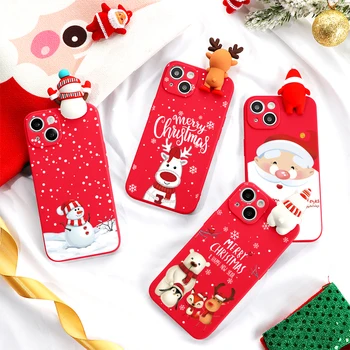 Весела Коледа Калъф За Телефон iPhone 11 12 13 Mini 14 Pro Max 8 7 6 s Plus Xs Max X XR SE 2022 2020 3D Кукла Коледен Подарък Калъф