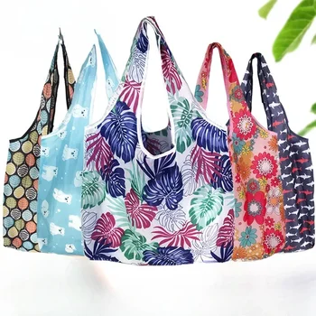 Големи сгъваема чанта за пазаруване за еднократна употреба, екологично чанта за пазаруване за продукти, унисекс, моющаяся чанта-тоут с принтом