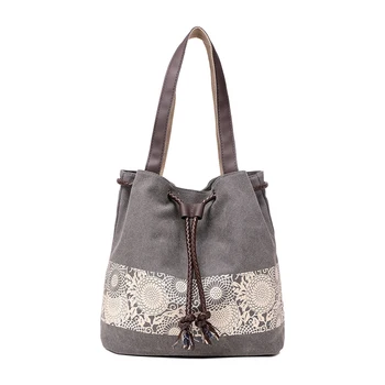 Дамски ежедневни чанта за пазаруване на подаръци в стил ретро, с много джобове, холщовая лейси чанта-тоут, училищна чанта през рамо с голям капацитет
