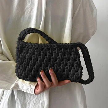 Дамски чанти-тоут, дамски чанти през рамо, тъкани от памучни въжета, обикновена Модерни ежедневни Елегантни летни чанти ръчна изработка