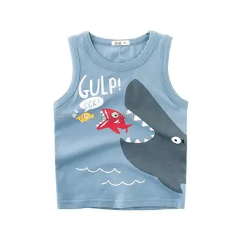 Детска лятна памучен тениска с анимационни герои за момичета и момчета, спортен камизола с принтом динозавър и акули, детски ежедневни жилетки, облекло