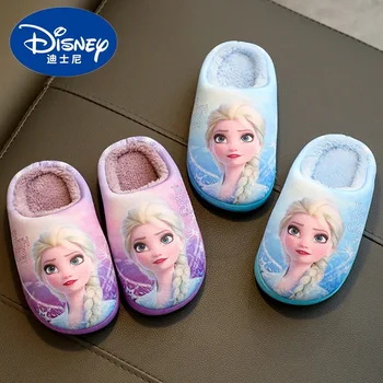 Зимните памучни чехли за баня Disney с анимационни герои Елза, принцеса София, семейни нескользящие домашни топли чехли с лед и сняг, Коледни подаръци