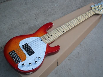 Изработена по поръчка 6-струнен електрически бас-китара Cherry Sunburst с хромирани фитинги Предлагаме конфигуриране