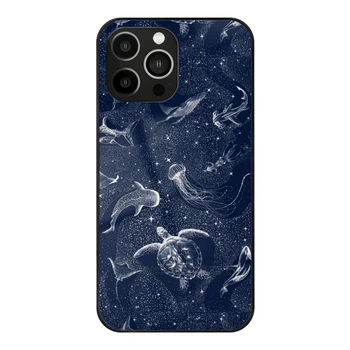 Калъф От Закалено Стъкло Cosmic Ocean За Iphone 14 13 12 11 Pro Xs Max Mini Xr 8 7 6S 5S Case Кит Shark Eagle Ray Stingray Shark