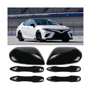 Капачки за огледала странични врати + капачки, каси за врати дръжки Замени на Toyota Camry 2018 2019 2020 2021 2022 2023 Аксесоари (черен)