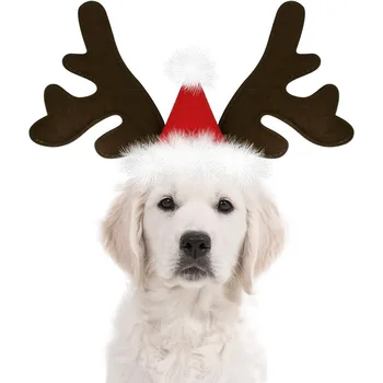Коледни аксесоари за кучета Превръзка на главата с оленьими рога, Шапка, Дядо Коледа, Коледни Готин Костюм Кучета за домашни любимци, Прекрасни Аксесоари за шапки