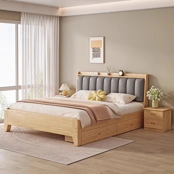 Легло Nordic Beauty King Size В хола, Двойни легла за съхранение на дърво, Легла за възрастни, Луксозна евтини мебели за дома Camas Dormitorio
