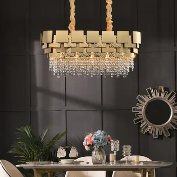 Модерен Полилей Gold Crystal Окачен лампа от неръждаема Стомана в Луксозна Всекидневна с Led Украса кухня Вътрешно Осветление