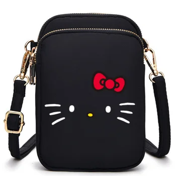 Нова чанта за мобилен телефон Sanrio Hello Kitty, дамски спортни мини чанта през рамо за момичета, универсален вертикален портфейл-идеален за подарък