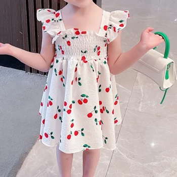 Ново лятно ежедневна рокля с летящими ръкави и плодов модел 2023 г., детски дрехи, дрехи за малките момичета, детски рокля на 2-6 години