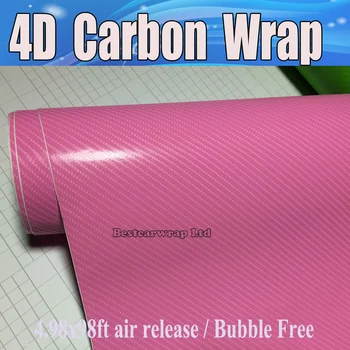 Розово винил От Въглеродни влакна 4D За увиване на Автомобила с Фолио, изработени от Въглеродни влакна без въздушни мехурчета, подобни на Реалистичен Въглерод 1.52x30 м /ролка