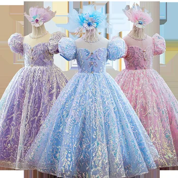 Рокля за малки момичета в европейския и американския стил, бебешки дрехи за конкурса по красота рокля за абитуриентски бал, рокли за парти по случай рожден ден, Дълга рокля, на детски дрехи