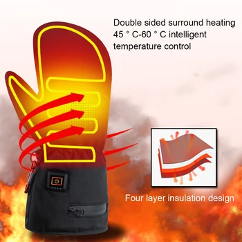 Ръкавици с електрически нагревател, ръкавици за каране на сноуборд, издръжливи ръкавици от изкуствена кожа с топъл, двустранни за нощуване на открито, разходки