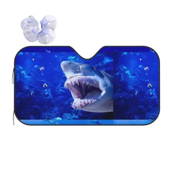 Свирепая акула в дълбоко синьо море Творчески сенника на предното стъкло 70x130 см, фолио, козирка, козирка за кола-стайлинг