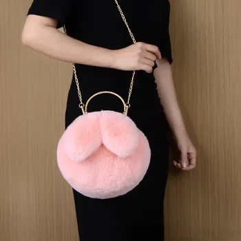 Сладко чанта през рамо с плюшен заек, корейската версия, сладки портфейли и портмонета за момичета, нова чанта-месинджър с кроличьими уши на рамото