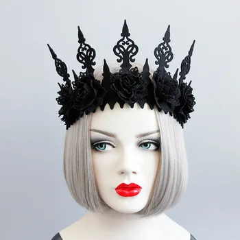 Черна корона на Дамски официални шапки вещици Реколта кристални шапки вещици Булката и короната на Сватбата от короната на кралица